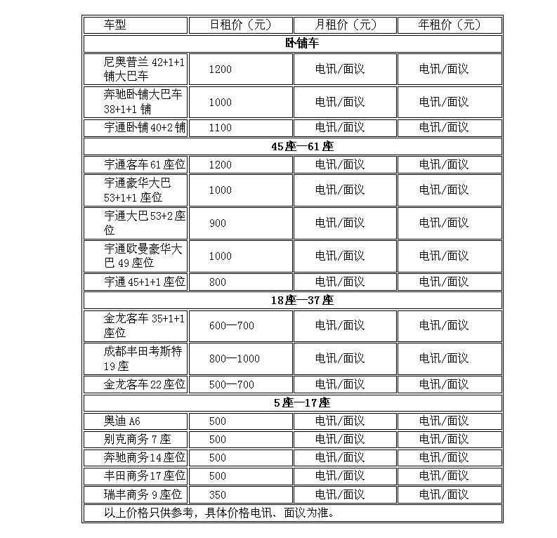 鄭州年底租賃大巴車(chē)租賃價(jià)格表